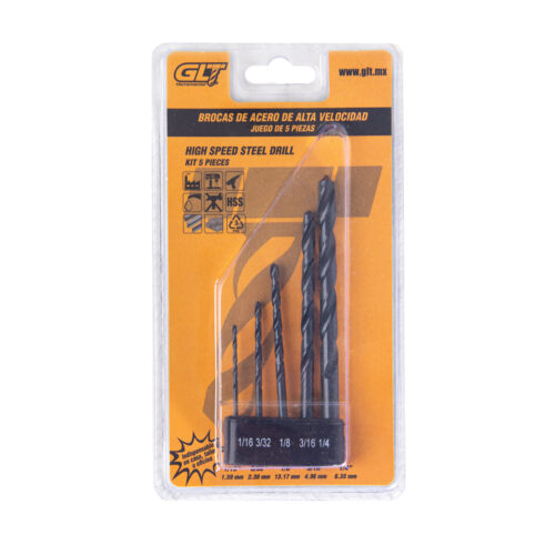 05 Piezas Brocas Recta Acero Alta Velocidad Ø1/16"-Ø1/4" Blister