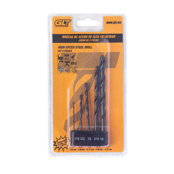 05 Piezas Brocas Recta Acero Alta Velocidad Ø1/16"-Ø1/4" Blister