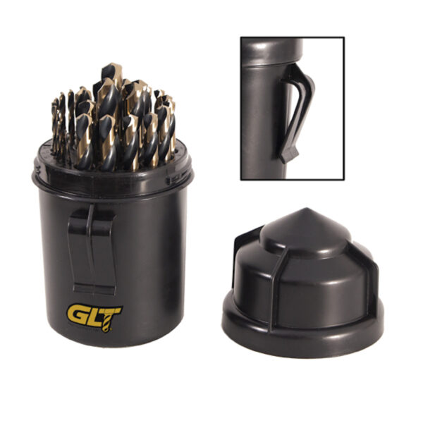 21-827B 29 Piezas Brocas HSS Negro/Oro punta 135° Estuche Polipropilenio