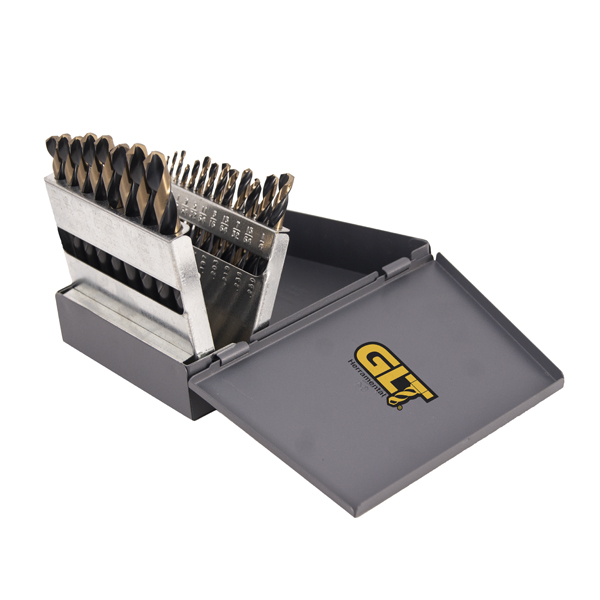 21-829C (2) 19 Piezas Brocas HSS Negro y Oro Punta 135° Caja Metálica
