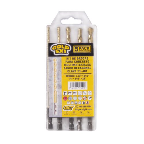 Juego 5 Brocas Gold 5X1  Zanco Hexago ¼"
