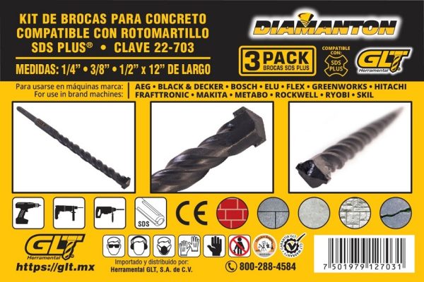 Brocas SDS Plus  Ø1/4"Ø3/8"Ø1/2" X 300mm