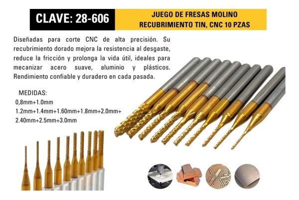 10Pzas Fresa TiN PCB P/Router CNCZ3,17